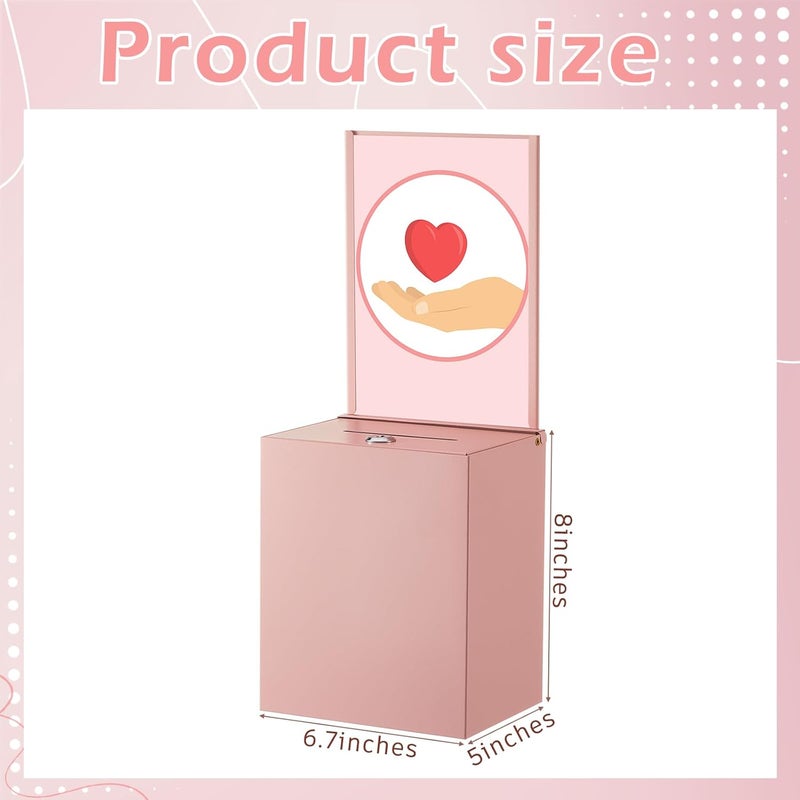Weekgrat Metal Donation Box with Lock 6.7 x 5 x 8 Inch Safe Ballot Suggestion Box with Sign Holder and Slot Tip Jar Voting Collection Raffle Mailbox for Voting Fundraising Collection(Pink) - Image 2